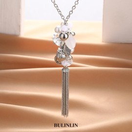 BULINLIN Long Silver Necklaces for Women Long chunky Pendant Necklace Sweater Chain Mothers Day Gifts Boho Costume Jewellery for Women(White)