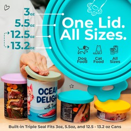 Basic Haus 3 Pack Universal Pet Food Can Covers Lids - One fit 3 Standard Size Cans for Cats and Dogs Food Cans - Easy to Clean - Safe Silicone - Emerald Wave