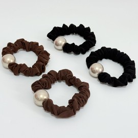 UDeBe Silk Scrunchies Hair Ties 4Packs – Super Soft Thin Hair Scrunchies, Gentle on Hair, Faux Pearl Decorated Hair Accessories for Women