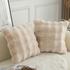 Mandioo Pack of 2 Cushion Covers 40cm x 40cm Decorative Thick Plush Wool Throw Pillow Covers cases for Sofa Bedroom Living Home 16 x 16 Inch Beige
