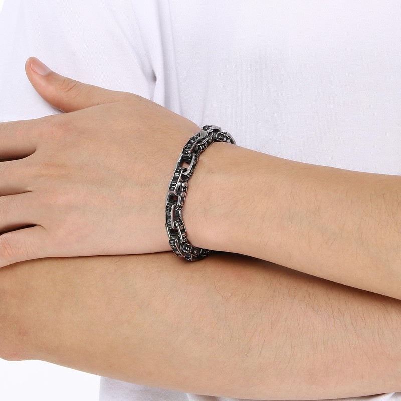 Klapgo Men's Stainless Steel Skull Link Bracelet Punk Biker Gothic