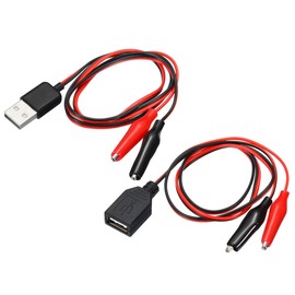 sourcing map Crocodile Clamps Test Wire, USB Male & Female to Alligator Clips 60cm for Charge Testing Circuit Adapter Black Red 3 Set Pack of 3