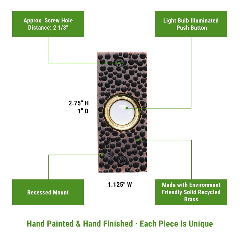 Waterwood Solid Brass Small Hammered Plate Doorbell in Oil Rubbed