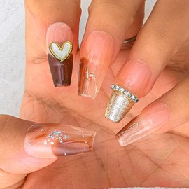 Sethexy Rhinestone Handmade Fake Nail Glitter Cat Eye Long Coffin Press on Nails 3D Bow Crystals False Nail Salon Durable Quality Nails for Women and Girls (P)