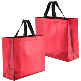 SOFPLATE 12Pcs 12.6 x 4.7 x 11 Inch Red Reusable Gift Bags with Handles Glossy Tote Bags Bulk Large Non Weaven Fabric Rectangle Laser Goodie Tote for Party Favor Birthday Christmas Wedding Holiday