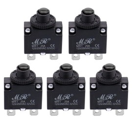 RKURCK 25 Amps Thermal Circuit Breakers, 125/250V AC 32V DC Push Button Manual Reset Overload Protector Circuit Breaker Switch 25A 5 Pack
