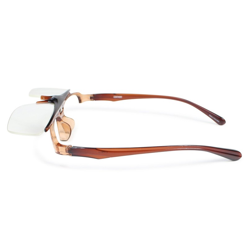 パール 跳ね上げ 老眼鏡 リーディンググラス ブルーライトカット CSTADO スクエア ブラウン +1.0 度数