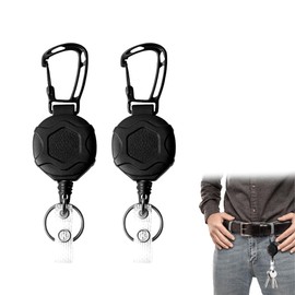 2Pcs Retractable Keychain Retractable Keyring Heavy Duty Retractable Keychain Badge Reels Retractable Tactical ID Badge Holder with Upgraded Zinc Alloy Carabiner 31.5'' Coated Steel Cord Bearing 9oz