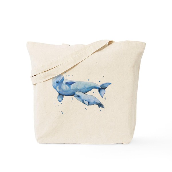 CafePress Beluga Whale And Baby Tote Bag Reusable Natural Beige