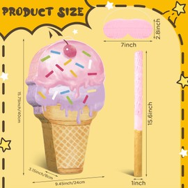Ice Cream Piñata Ice Cream Cone Shaped Piñata with Stick Blindfold for Kids Birthday Summer Candy Theme Girls Baby Shower Beach Wedding Party Supplies Decorations, 15.8 x 9.5 Inch(Pink, Purple)