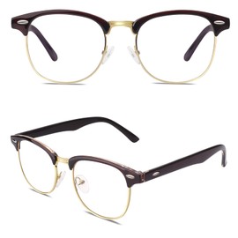 CHGID 50s Retro Nerd Glasses, Horn-Rimmed Clubmaster Style Rockabilly Geek Half Rim Sunglasses - brown, size: m