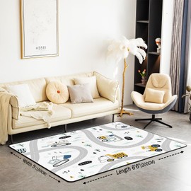 Construction Area Rug 3x5 Kids Equipment Trucks Decorative Carpet Set for Boys Teens Downtown Road Living Room Rugs Construction Vehicles Grey Yellow Indoor Floor Mat Room DecorAccent Rug