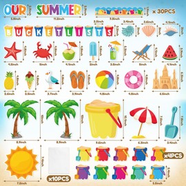 CPicdn 118Pcs Summer Bulletin Board Decorations Set, Our Summer Bucket Lists Cutouts Border Trims Sun Beach Name Tags Home School Classroom Hawaiian Tropical Party Supplies Chalkboard Wall Door Decor