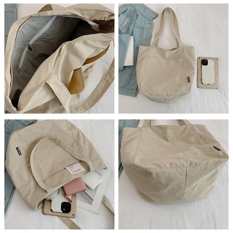 Maytopia TTB9882 Women's Nylon Tote Bag, Zipper Included, Lightweight, Large