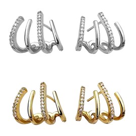 2 Pairs Earrings Claws for Women Vintage Sparkle Stud Earrings Gold Silver Girls Friends Jewelry Birthday Wedding Gifts, Metal