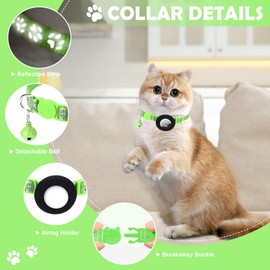 Ledeak Cat Collar with Airtag Case, Reflective Adjustable Airtag Collar, Cat, GPS Cat Collar with Safety Clasp and Bell, Cat Collar for Kittens, Cats (Green)