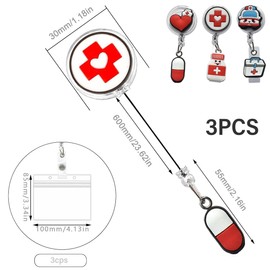 WUSJCOF Pack of 6 Nurse ID Card Holders, Nurse Badge Reel, Felt Fabric Retractable Badge Holder, Cartoon ID Badge Holder with Clip for Nurses, Doctors, Doctors