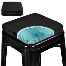 SINOSSO Magnetic Memory Foam Metal Stool Cushions Set of 2, Luxury Velvet Bar Cafe Stackable Chair Seat Pads, Non-Slip & Washable (Square, Black, 2)