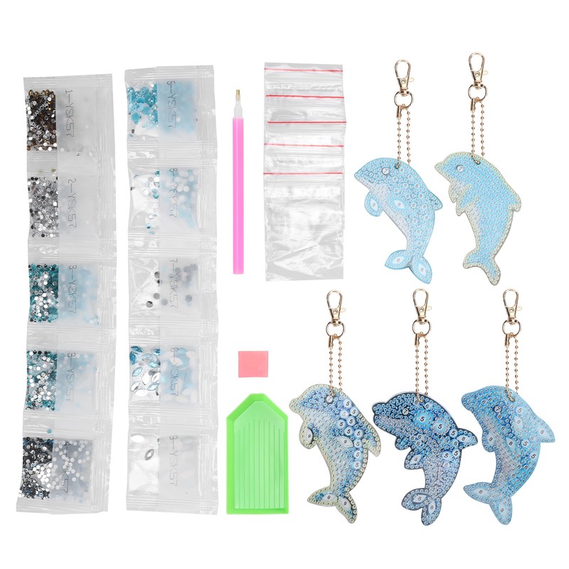 5Pcs Dolphin Diamond Painting Keychain DIY 5D Cartoon Pendant Stylish