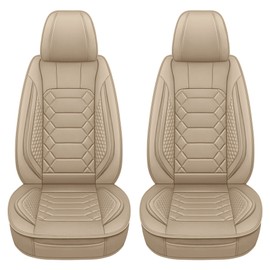 HAIYAOTIMES Leather Car Seat Covers Full Set, Waterproof Faux Leather Seat Covers for Cars, Non-Slip Car Interior Covers Universal Fit for Most Cars Sedans Trucks SUVs, Beige
