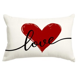 RABUSOFA Valentines Pillow Covers 12x20 Inch,Red Heart Decor Throw Pillow Covers,Love Valentine's Decorations Cushion Case for Home Couch Sofa(32-12)