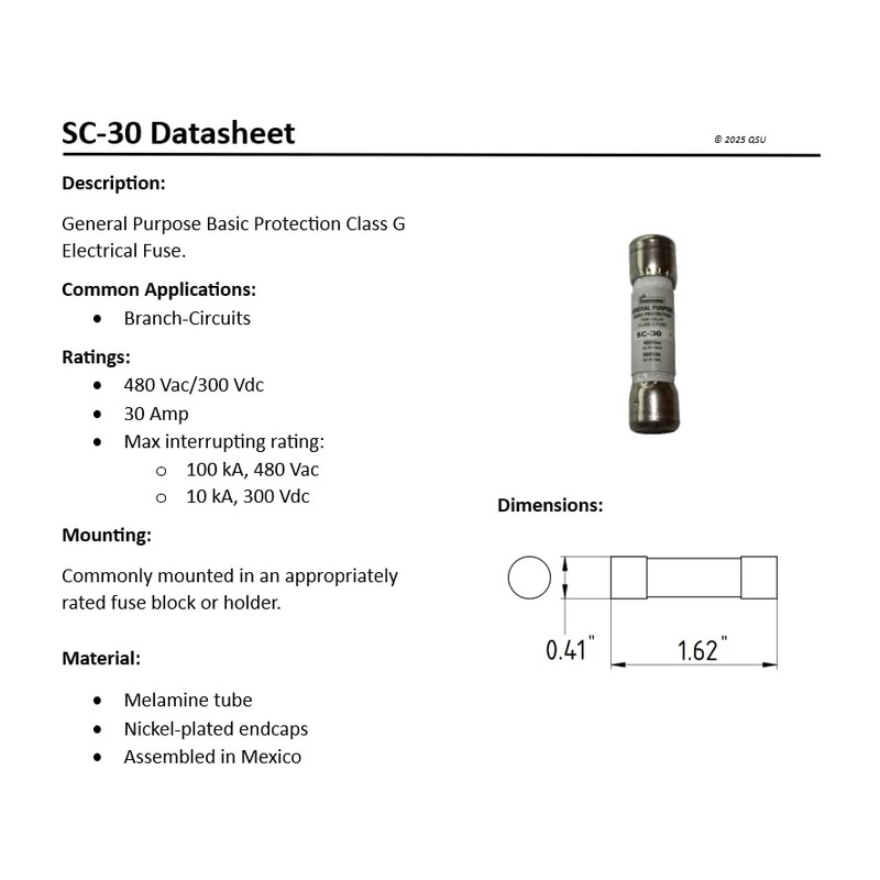 SC-30 30 Amp Class G Time Delay Fuse (2 Pack)