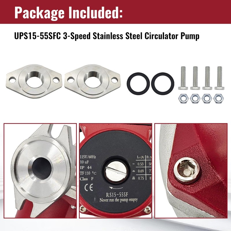 UPS15-55SFC 59896773 Stainless Steel Circulator Pump 3-Speed