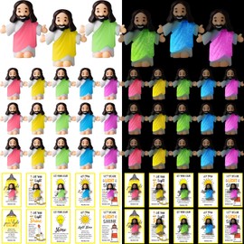 CroBlissful 30 Sets Mini Jesus Figurines Glow in The Dark with Let Your Light Shine Cards Luminous Religious Toys Little Figures to Hide Seek Sunday School Religious Party Favors(Open Your Arms)