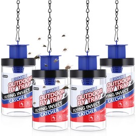 Qualirey 4 Pcs Fly Traps Outdoor Reusable Hanging Fly Jar Trap Gnat Bug Catcher Killer for All Flies Outside Filth Flies Insect Bug Control Patios Yard Ranch Barns (Blue)