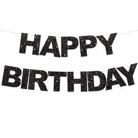 DecoGlee Black Happy Birthday Banner - Pre-Strung,No DIY，Birthday Decorations - Happy Birthday Sign - Birthday Banner for Women, Kids for Birthday Decor, Backdrop