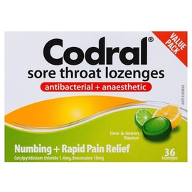 CODRAL Sore Throat Lozenges Lime & Lemon, 36 count, Pack of 36