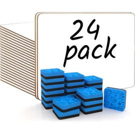 Set of 24 Small White Board Dry Erase Boards Classroom Pack Mini White Boards 9"x12” Double Sided Personal Whiteboards for Students Teachers School Supplies Lapboards l 24 Mini Erasers Incl