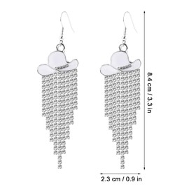 Mikovivi Western Cowboy Hat Earrings for Women, Western Cowgirl White Enamel Hat Shiny Rhinestone Tassel Dangle Drop Earrings Country Concert Denim Clothing Accessory for Women Jewelry Gifts