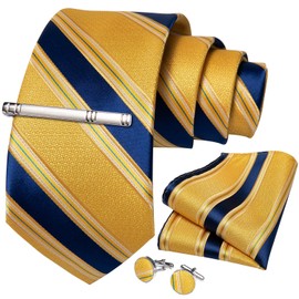 DiBanGu Necktie, Striped Necktie, Handkerchief, Cufflinks, Tie Pin Set, Wedding, Business, School Entrance Ceremony, Graduation, Year End Party