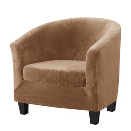 2 Pieces Club Chair Cover with Cushion Cover, Velvet Tub Chair Cover Slipcover for Armchairs Furniture Protector Spandex Couch Covers for Bar Counter Living Room Internet Cafes Hotel (Leather)