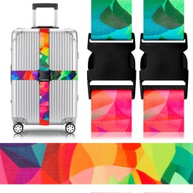 Luggage Straps for Suitcases Adjustable Travel Belt, Connector Holds Suitcase Bright Colorful Identifiers Travel Bag Accessories (Colorful Geometry)