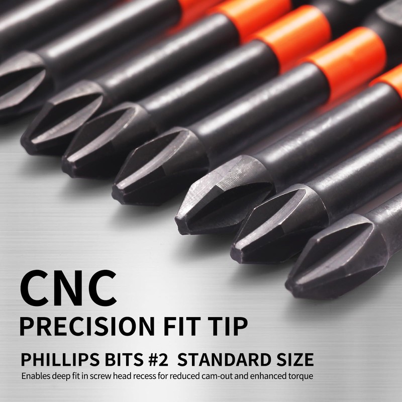 10-Pack Phillips Bits #2 Impact, 4-Inch Long Magnetic Phillips Head