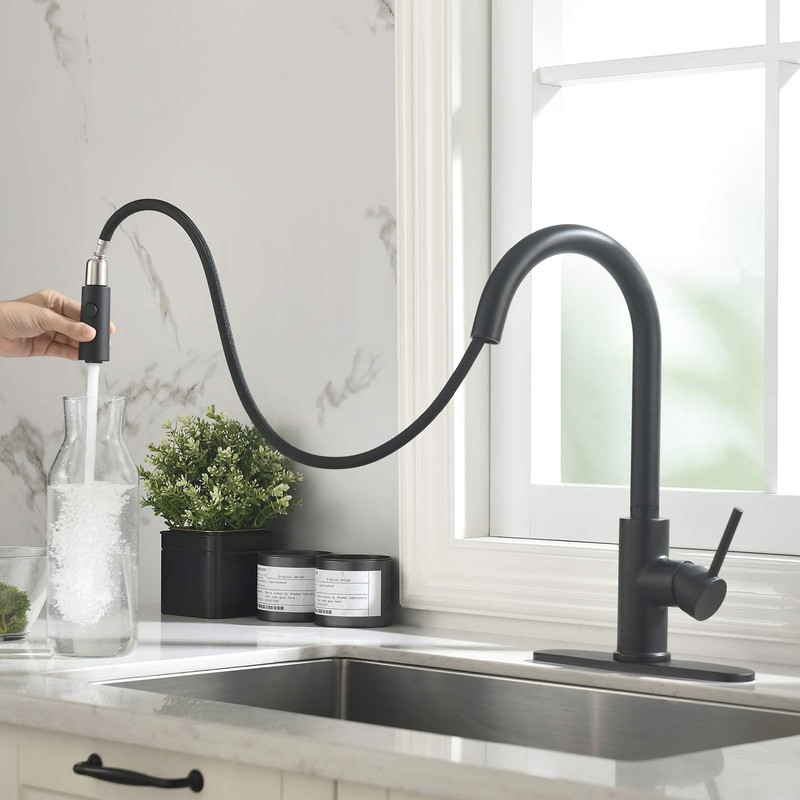 RULIA Matte Black Kitchen Faucet, Black Faucet, Kitchen Sink Faucet,