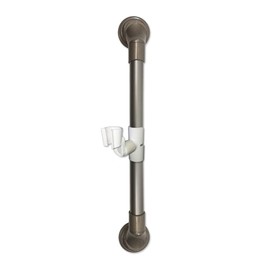 18 in MedGear Wall-Mount Bath Assisting Grab Bar, Satin Nickel & Includes Clip-On Shower Head Holder