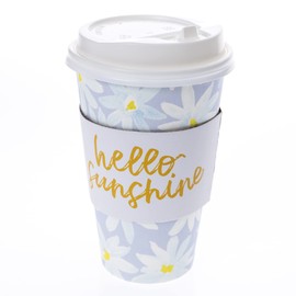 Graphique 12-Pack Disposable to Go Coffee Cups - Hello Sunshine Floral - 16 oz, with Lids - Perfect for Travel, Home, Parties and More