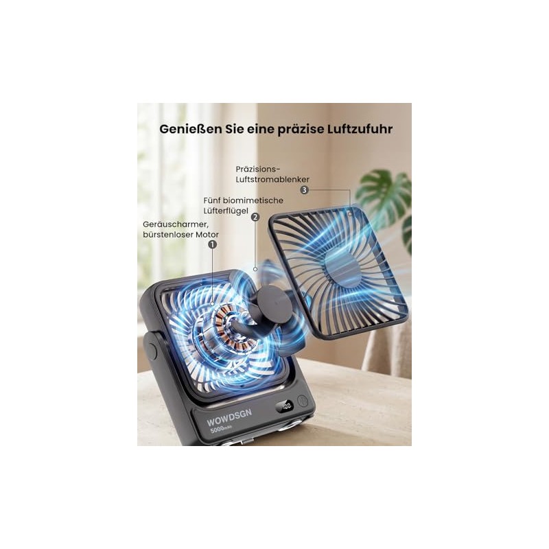 WOWDSGN Table Fan USB with Power Base & LED Display,