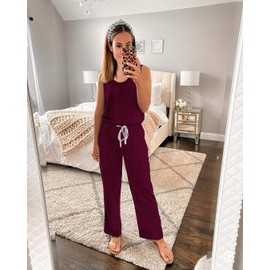 PRETTYGARDEN One Piece Jumpsuits for Women 2025 Summer Casual Drawstring Sleeveless Tank Romper Beach Vacation Outfits (Z-Wine Red,Medium)