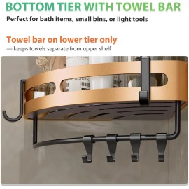 Geobella Adhesive Shower Corner Caddy 2-Pack Heavy Duty Shelves Rack with 8 Hooks and...