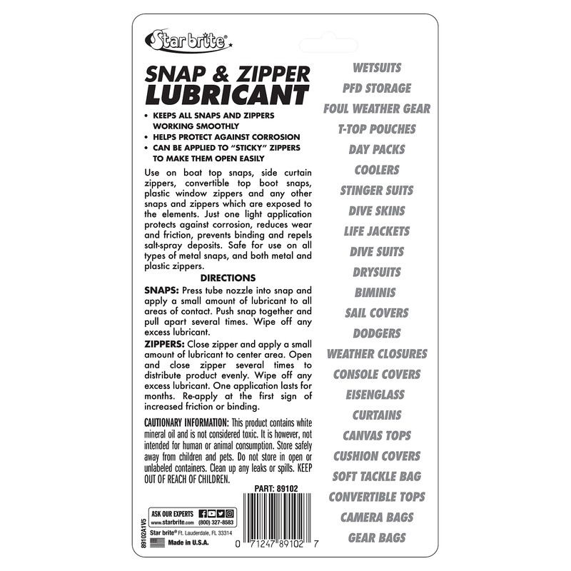 STAR BRITE Snap & Zipper Lubricant - Clear, Non-staining for