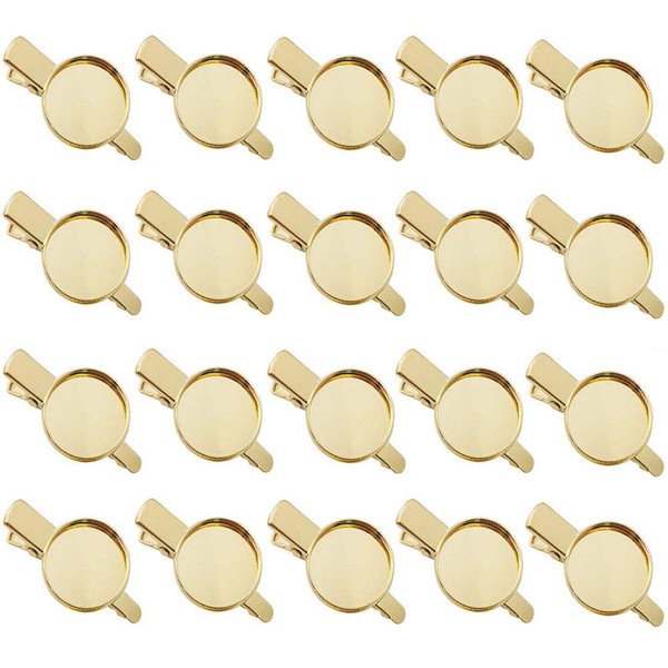 20 Pcs Blank Hair Clips Alligator Hair Clips Clamps Bases with 18mm Round Blank Cabochon Setting Tray for DIY Hair Accessories Making