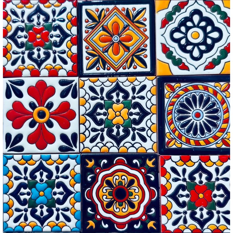 Escanver Azulejo Mosaico Talavera Relieve 10x10 Confeti Mixtos 30 Pzs
