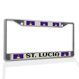 Fastasticdeals Metal Insert License Plate Frame St. Lucia Flag Weatherproof Car Accessories Chrome 2 Holes Solid Insert