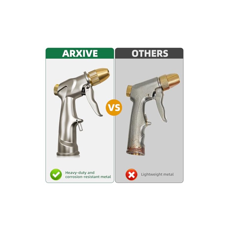 ARXIVE Heavy Duty Metal Hose Nozzle with 4 Adjustable Spray