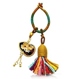 gamegalaxy Decorative Bag Charm with Gold-Plated Pendant, Handwoven Multicolor Fringe Keychain, Fashion Purse Accessory for Women 2025, Random styles