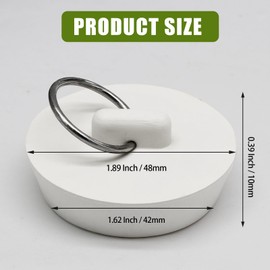 2 PCS 1-3/4 Inch to 1-7/8 Inch Rubber Drain Stopper with Hanging Ring, White Tub Drain Stopper, Sink Stopper Drain Plug, Rubber Sink Plug for Bathroom, Bathtub, Sewers and Kitchen